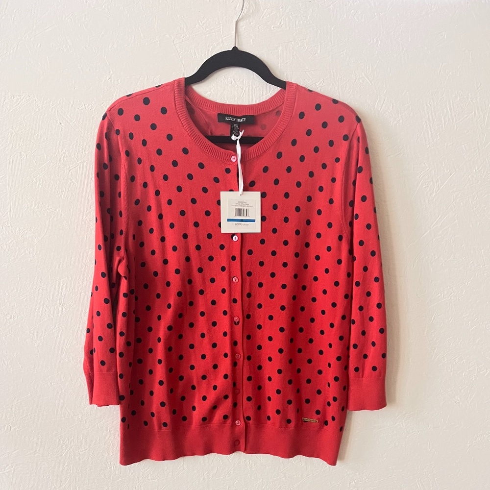 Ellen Tracy red with blue polka dots
